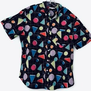 Cabana 1980s Styled Print Men's Short Sleeve Polo Shirt Midweight Shirt Large